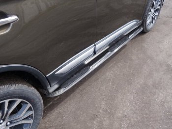 Пороги овальные гнутые с накладкой 75х42 мм Mitsubishi Outlander GF 3-ий рестайлинг (2018-2022) (серые)