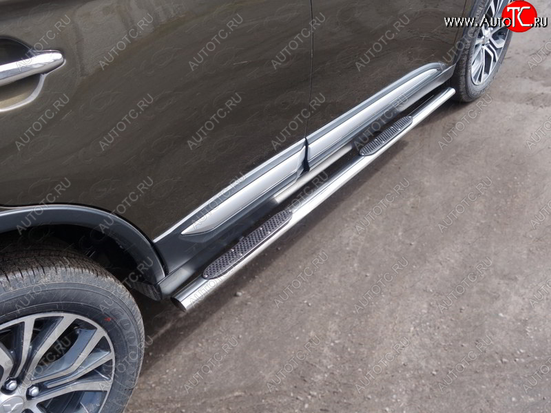 33 999 р. Пороги овальные с накладкой 75х42 мм ТСС Тюнинг  Mitsubishi Outlander  GF (2018-2022) 3-ий рестайлинг (серые)  с доставкой в г. Кемерово