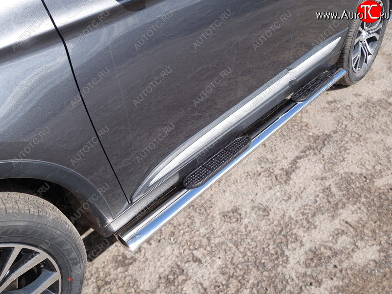 43 949 р. Пороги овальные с накладкой 120х60 мм, ТСС Тюнинг Mitsubishi Outlander GF 3-ий рестайлинг (2018-2022) (серые)  с доставкой в г. Кемерово