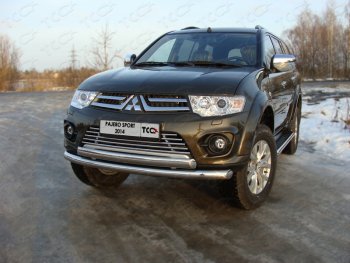 23 549 р. Защита передняя нижняя двойная 76,1*75 мм ТСС Тюнинг  Mitsubishi Pajero Sport  PB (2013-2017) рестайлинг (нержавейка)  с доставкой в г. Кемерово. Увеличить фотографию 1