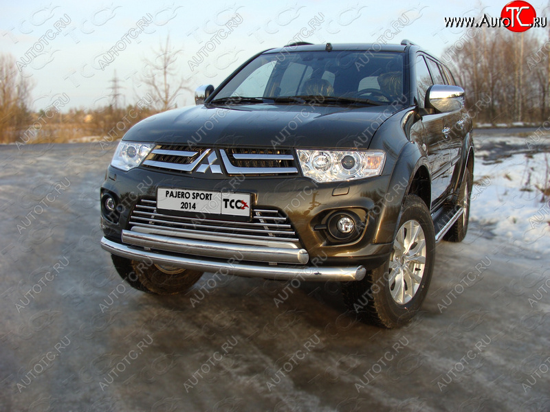 23 549 р. Защита передняя нижняя двойная 76,1*75 мм ТСС Тюнинг  Mitsubishi Pajero Sport  PB (2013-2017) рестайлинг (нержавейка)  с доставкой в г. Кемерово