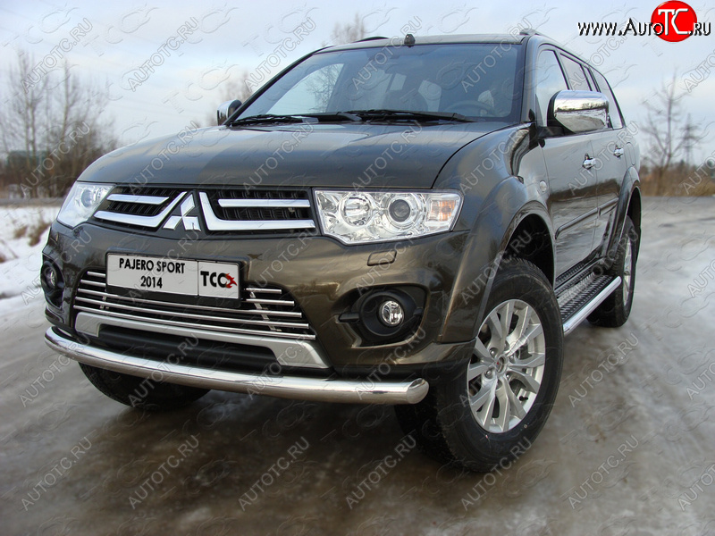 17 649 р. Защита переднего бампера нижняя 76,1 мм ТСС Тюнинг Mitsubishi Pajero Sport PB рестайлинг (2013-2017) (нержавейка)  с доставкой в г. Кемерово