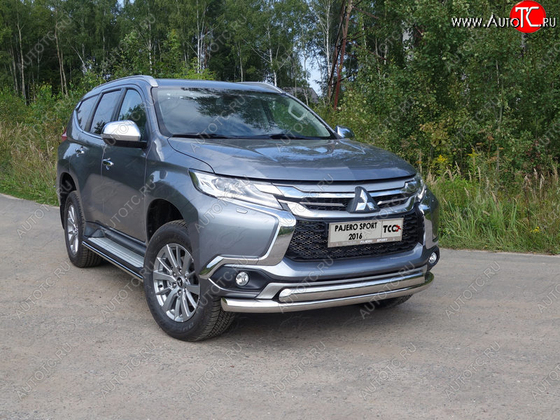 24 999 р. Защита передняя нижняя двойная 76,1*75 мм ТСС Тюнинг  Mitsubishi Pajero Sport  QE (2015-2021) дорестайлинг (нержавейка)  с доставкой в г. Кемерово