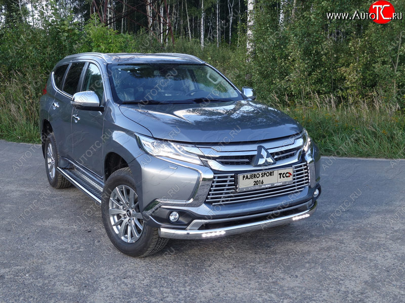 40 999 р. Защита передняя нижняя овальная с ДХО 75х42 мм ТСС Тюнинг  Mitsubishi Pajero Sport  QE (2015-2021) дорестайлинг (нержавейка)  с доставкой в г. Кемерово