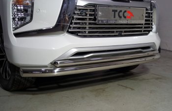 Защита переднего бампера нижняя двойная 76,1*42,2 мм ТСС Тюнинг Mitsubishi Pajero Sport QF рестайлинг (2019-2022) (нержавейка)