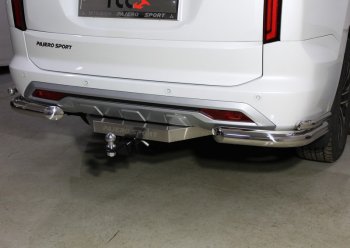 Защита заднего бампера (уголки двойные, d76.1/42.4 мм) TCC Mitsubishi Pajero Sport  QF (2019-2022) рестайлинг