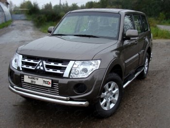 23 549 р. Защита переднего бампера нижняя d76,1*42,4 мм ТСС Тюнинг  Mitsubishi Pajero  4 V90 (2011-2015) 1-ый рестайлинг (нержавейка)  с доставкой в г. Кемерово. Увеличить фотографию 1