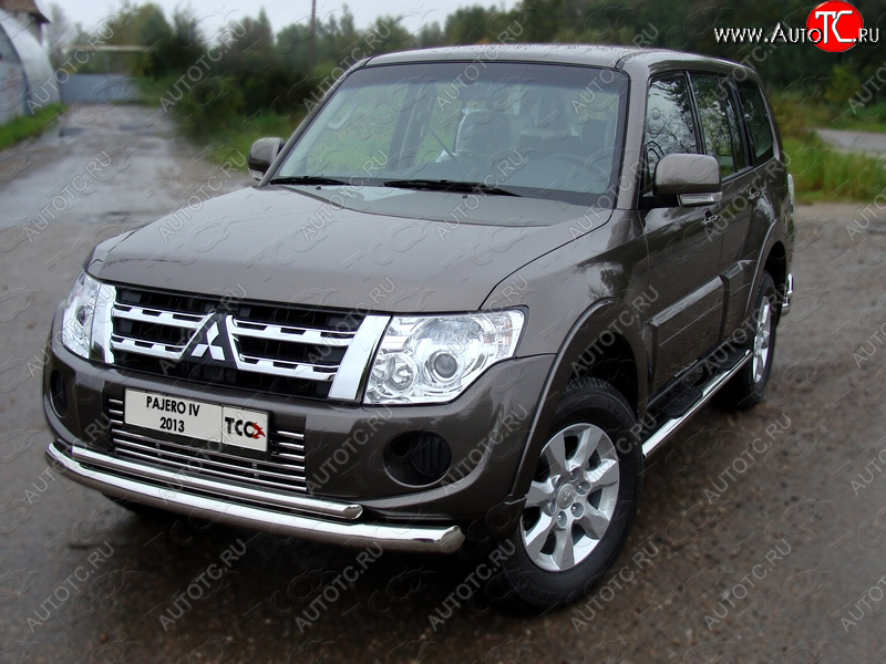 23 549 р. Защита переднего бампера нижняя d76,1*42,4 мм ТСС Тюнинг  Mitsubishi Pajero  4 V90 (2011-2015) 1-ый рестайлинг (нержавейка)  с доставкой в г. Кемерово