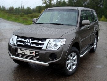 Защита переднего бампера овальная 75х42 мм ТСС тюнинг Mitsubishi Pajero  4 V90 (2011-2015) 1-ый рестайлинг (нержавейка)