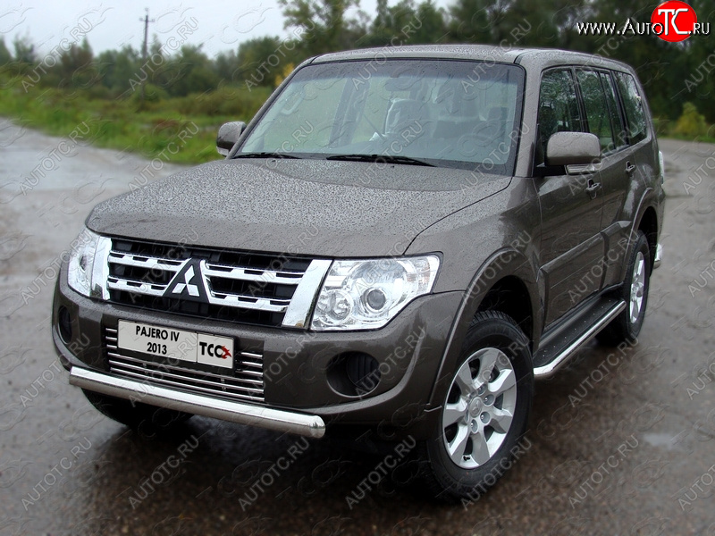 18 999 р. Защита переднего бампера овальная 75х42 мм ТСС тюнинг  Mitsubishi Pajero  4 V90 (2011-2015) 1-ый рестайлинг (нержавейка)  с доставкой в г. Кемерово