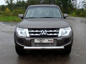 Декоративная вставка переднего бампера ТСС Тюнинг Mitsubishi Pajero  4 V90 (2011-2015) 1-ый рестайлинг (d 16 мм)