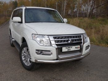 Защита передняя нижняя двойная 76,1*75 мм ТСС Тюнинг Mitsubishi Pajero 4 V90 2-ой рестайлинг (2014-2020) (нержавейка)