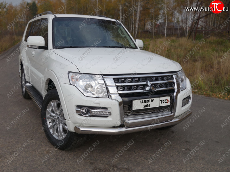 24 999 р. Защита передняя нижняя двойная 76,1*75 мм ТСС Тюнинг  Mitsubishi Pajero  4 V90 (2014-2020) 2-ой рестайлинг (нержавейка)  с доставкой в г. Кемерово