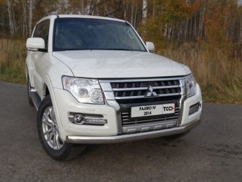 Декоративная вставка переднего бампера ТСС Тюнинг Mitsubishi Pajero  4 V90 (2014-2020) 2-ой рестайлинг (d 16 мм)