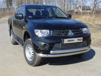 Защита передняя нижняя двойная 76*75 мм Long ТСС Тюнинг Mitsubishi L200 4  рестайлинг (2013-2016) (нержавейка)
