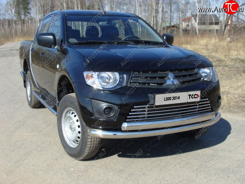 23 549 р. Защита передняя нижняя двойная 76*75 мм Long ТСС Тюнинг Mitsubishi L200 4  рестайлинг (2013-2016) (нержавейка)  с доставкой в г. Кемерово