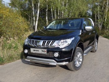 Защита переднего бампера нижняя овальная 75*42 мм ТСС Тюнинг Mitsubishi L200 5 KK,KL дорестайлинг (2015-2019) (нержавейка)