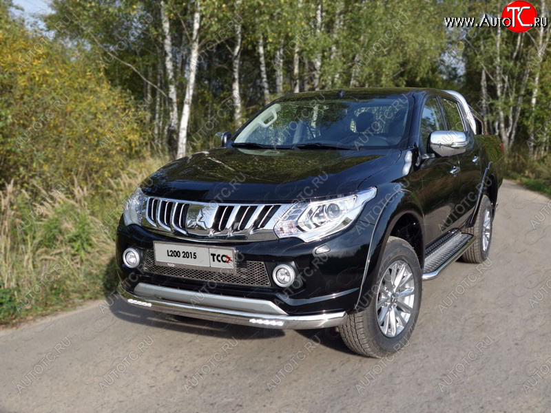 21 999 р. Защита переднего бампера нижняя овальная 75*42 мм ТСС Тюнинг Mitsubishi L200 5 KK,KL дорестайлинг (2015-2019) (нержавейка)  с доставкой в г. Кемерово