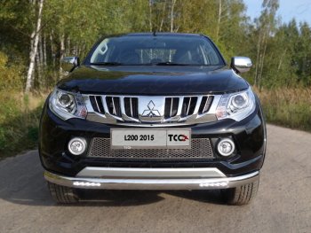 Защита передняя нижняя овальная с ДХО 75х42 мм ТСС Тюнинг Mitsubishi L200 5 KK,KL дорестайлинг (2015-2019) (нержавейка)