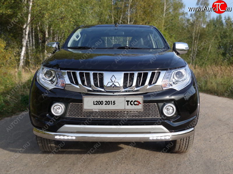 41 999 р. Защита передняя нижняя овальная с ДХО 75х42 мм ТСС Тюнинг Mitsubishi L200 5 KK,KL дорестайлинг (2015-2019) (нержавейка)  с доставкой в г. Кемерово