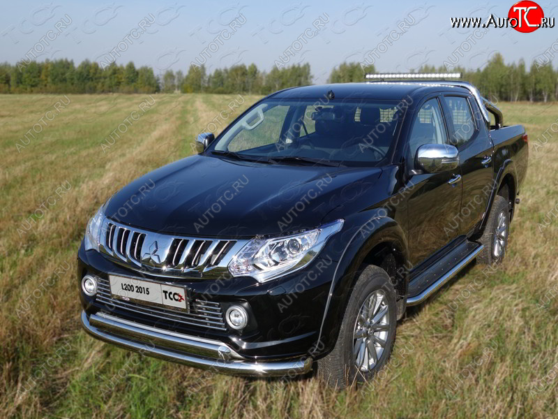 24 999 р. Защита передняя нижняя двойная 76,1*75 мм Тюнинг  Mitsubishi L200  5 KK,KL (2015-2019) дорестайлинг (нержавейка)  с доставкой в г. Кемерово