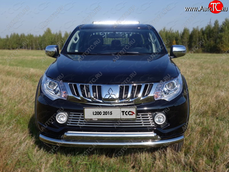 9 549 р. Декоративная вставка переднего бампера ТСС Тюнинг  Mitsubishi L200  5 KK,KL (2015-2019) дорестайлинг (d 16 мм)  с доставкой в г. Кемерово