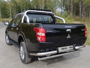 Защита кузова (для кузова) d 76,1 мм со светодиодной фарой ТСС Тюнинг Mitsubishi L200  5 KK,KL (2015-2019) дорестайлинг (нержавейка)