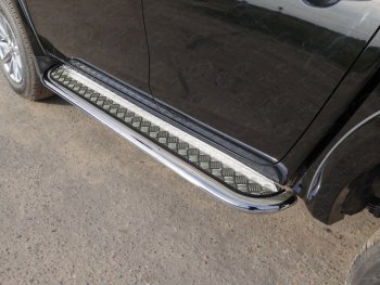 Пороги с площадкой 75х42 мм ТСС Тюнинг Mitsubishi L200  5 KK,KL (2015-2019) дорестайлинг (серые)
