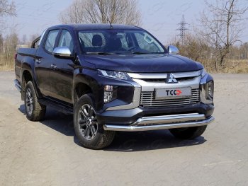 Защита передняя нижняя двойная 76,1*75 мм Тюнинг Mitsubishi L200 5 KK,KL рестайлинг (2018-2022) (нержавейка)