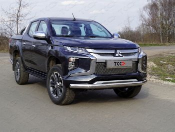 Защита переднего бампера нижняя овальная75*42 мм ТСС Тюнинг Mitsubishi L200 5 KK,KL рестайлинг (2018-2022) (нержавейка)