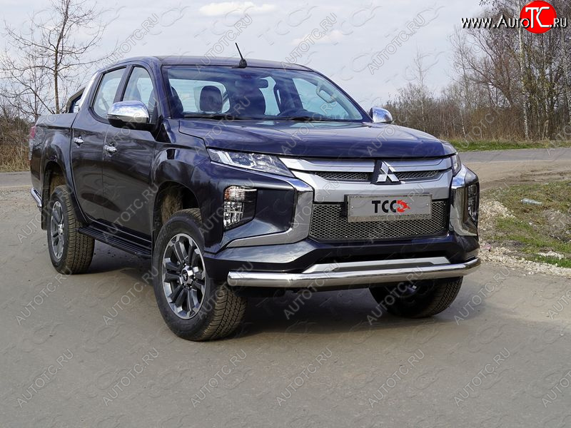 22 999 р. Защита переднего бампера нижняя овальная75*42 мм ТСС Тюнинг Mitsubishi L200 5 KK,KL рестайлинг (2018-2022) (нержавейка)  с доставкой в г. Кемерово