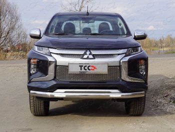 37 649 р. Защита передняя нижняя овальная с ДХО 75х42 мм ТСС Тюнинг  Mitsubishi L200  5 KK,KL (2018-2022) рестайлинг (нержавейка)  с доставкой в г. Кемерово. Увеличить фотографию 1