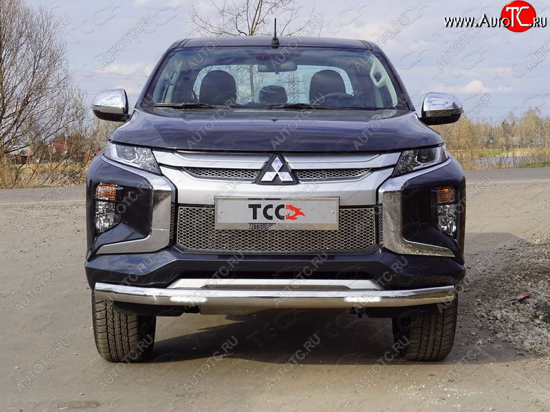 37 649 р. Защита передняя нижняя овальная с ДХО 75х42 мм ТСС Тюнинг  Mitsubishi L200  5 KK,KL (2018-2022) рестайлинг (нержавейка)  с доставкой в г. Кемерово