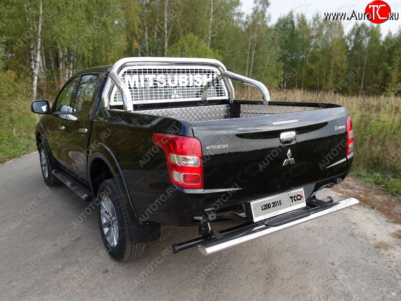 21 099 р. Защита задняя с накладкой (центральная 120х60 мм) ТСС Тюнинг  Mitsubishi L200  5 KK,KL (2018-2022) рестайлинг (центральная)  с доставкой в г. Кемерово