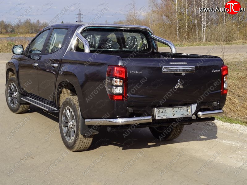 29 449 р. Защита задняя (уголки, нержавейка 76,1 мм, на автомобиль без бампера) ТСС Тюнинг  Mitsubishi L200  5 KK,KL (2018-2022) рестайлинг  с доставкой в г. Кемерово