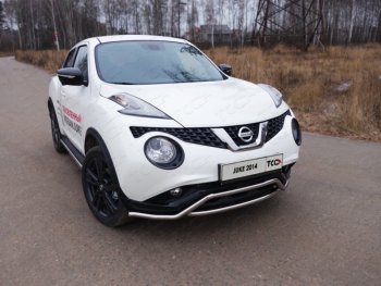 17 649 р. Защита переднего бампера кенгурин с вставкой 42,4 мм ТСС Тюнинг Nissan Juke 1 YF15 рестайлинг (2014-2020) (нержавейка)  с доставкой в г. Кемерово. Увеличить фотографию 1