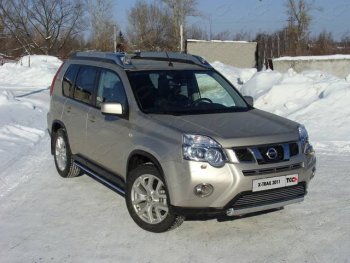Защита переднего бампера нижняя овальная 75х42 мм ТСС Тюнинг Nissan X-trail  2 T31 (2010-2015) рестайлинг (нержавейка)
