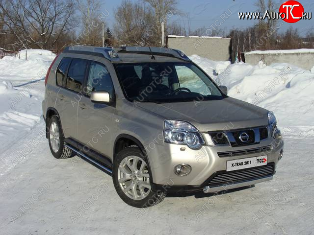 15 899 р. Защита переднего бампера нижняя овальная 75х42 мм ТСС Тюнинг  Nissan X-trail  2 T31 (2010-2015) рестайлинг (нержавейка)  с доставкой в г. Кемерово