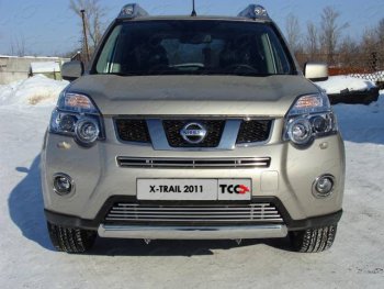 Верхняя декоративная вставка решетки радиатора ТСС Тюнинг Nissan X-trail  2 T31 (2010-2015) рестайлинг (d 12 мм)