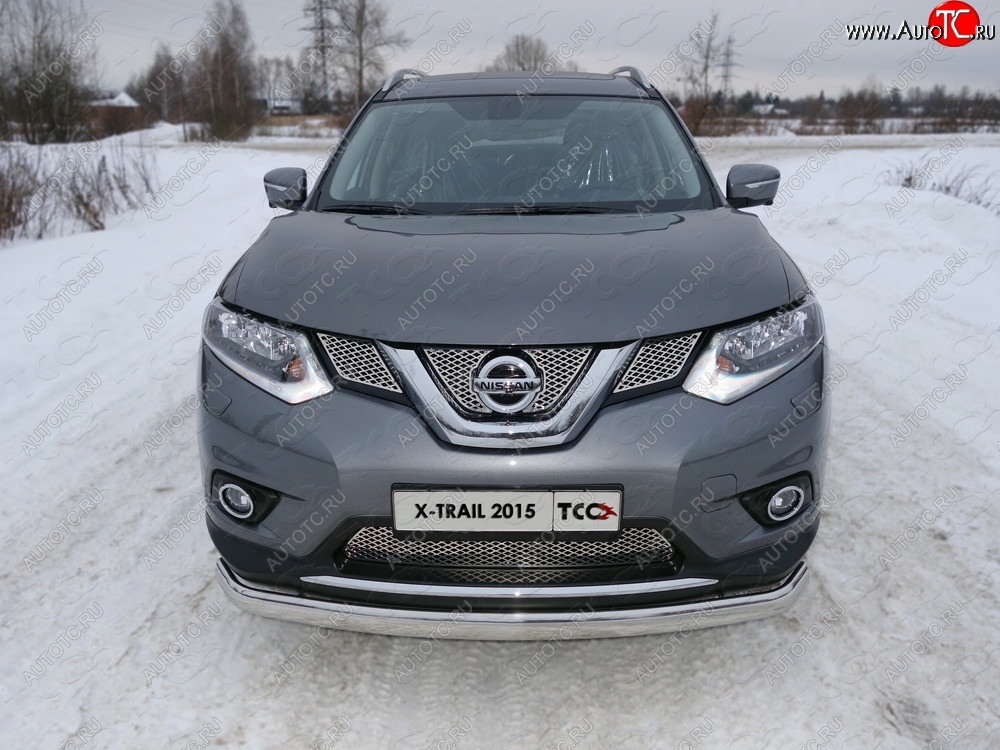 23 899 р. Защита переднего бампера нижняя овальная 75х42 мм ТСС Тюнинг  Nissan X-trail  3 T32 (2013-2018) дорестайлинг (нержавейка)  с доставкой в г. Кемерово