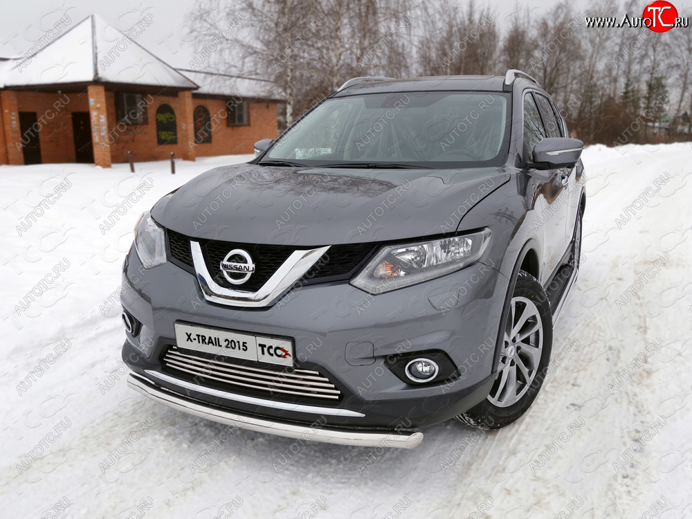 14 699 р. Защита передняя нижняя короткая 60,3 мм ТСС Тюнинг  Nissan X-trail  3 T32 (2013-2018) дорестайлинг (нержавейка)  с доставкой в г. Кемерово