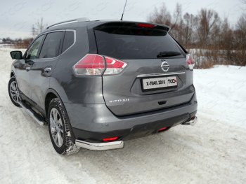 Защита задняя (уголки овальные, нержавейка 75х42 мм) ТСС Тюнинг Nissan X-trail  3 T32 (2013-2018) дорестайлинг (уголки овальные)