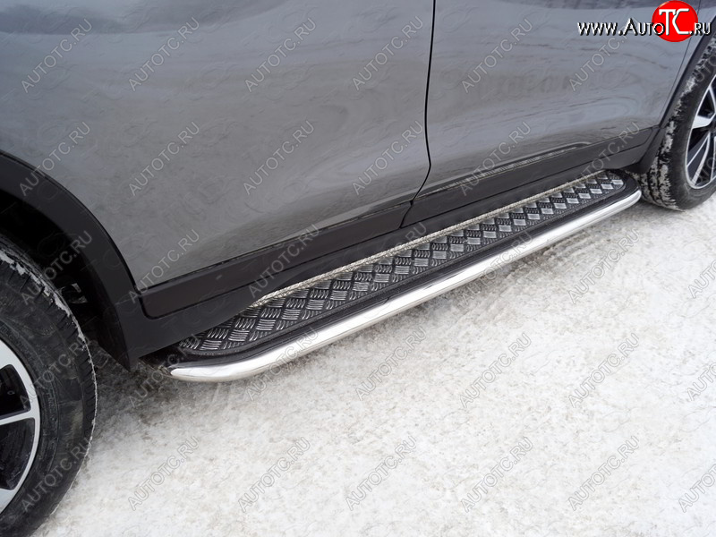 39 599 р. Пороги с площадкой 75х42 мм ТСС Тюнинг  Nissan X-trail  3 T32 (2013-2018) дорестайлинг (серые)  с доставкой в г. Кемерово