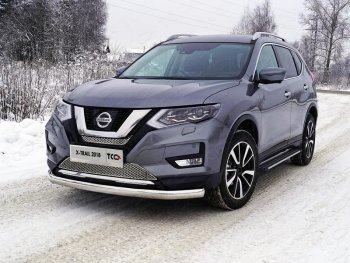 25 499 р. Защита переднего бампера нижняя овальная 75х42 мм ТСС Тюнинг  Nissan X-trail  3 T32 (2017-2022) рестайлинг (нержавейка)  с доставкой в г. Кемерово. Увеличить фотографию 1