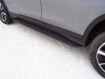 Пороги алюминиевые Slim Line ТСС Тюнинг Nissan X-trail  3 T32 (2017-2022) рестайлинг (Black)