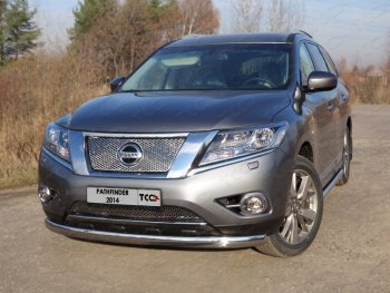 23 899 р. Защита переднего бампера нижняя овальная 75х42 мм ТСС Тюнинг  Nissan Pathfinder  R52 (2012-2017) дорестайлинг (нержавейка)  с доставкой в г. Кемерово. Увеличить фотографию 1