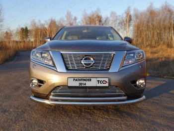 Верхняя декоративная вставка решетки радиатора ТСС Тюнинг Nissan Pathfinder  R52 (2012-2017) дорестайлинг (d 12 мм)