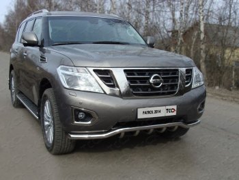 Защита переднего бампера кенгурин с вставкой 60,3 мм ТСС Тюнинг Nissan Patrol  6 (2014-2017) Y62 рестайлинг (нержавейка)