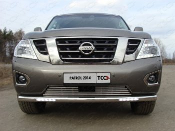 Защита переднего бампера нижняя с ходовыми огнями 76,1 мм ТСС Тюнинг Nissan Patrol 6 Y62 рестайлинг (2014-2017) (нержавейка)