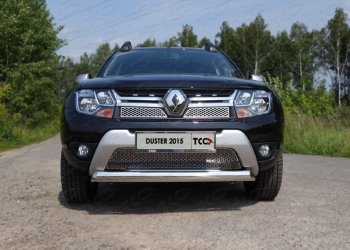 12 749 р. Защита переднего бампера нижняя овальная 75х42 мм ТСС Тюнинг  Renault Duster  HS (2015-2021) рестайлинг (нержавейка)  с доставкой в г. Кемерово. Увеличить фотографию 1